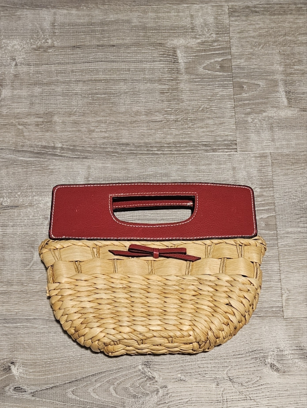 Vintage Liz Claiborne Woven Clutch Purse Red Vegan Leather Top Handle with Bow